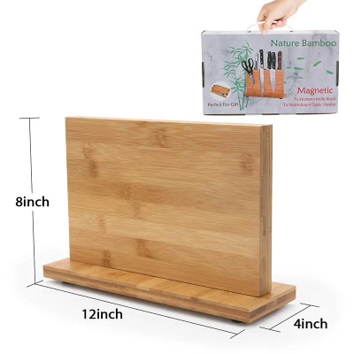 Aveco Suporte de faca de bambu magnético vertical de 12 polegadas de 12 polegadas multifuncional com pés antiderrapantes